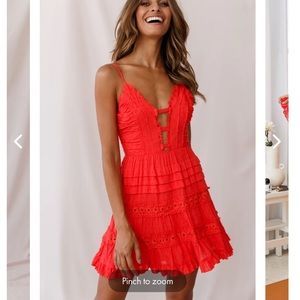 Red deep v mini dress